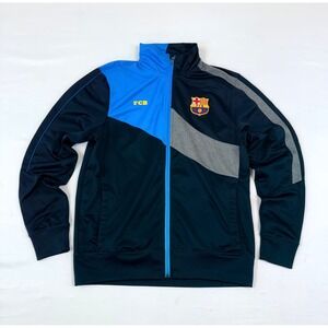 FC Barcelona Mens Track Jacket Navy Blue Full Zip Soccer Training Top Size M
